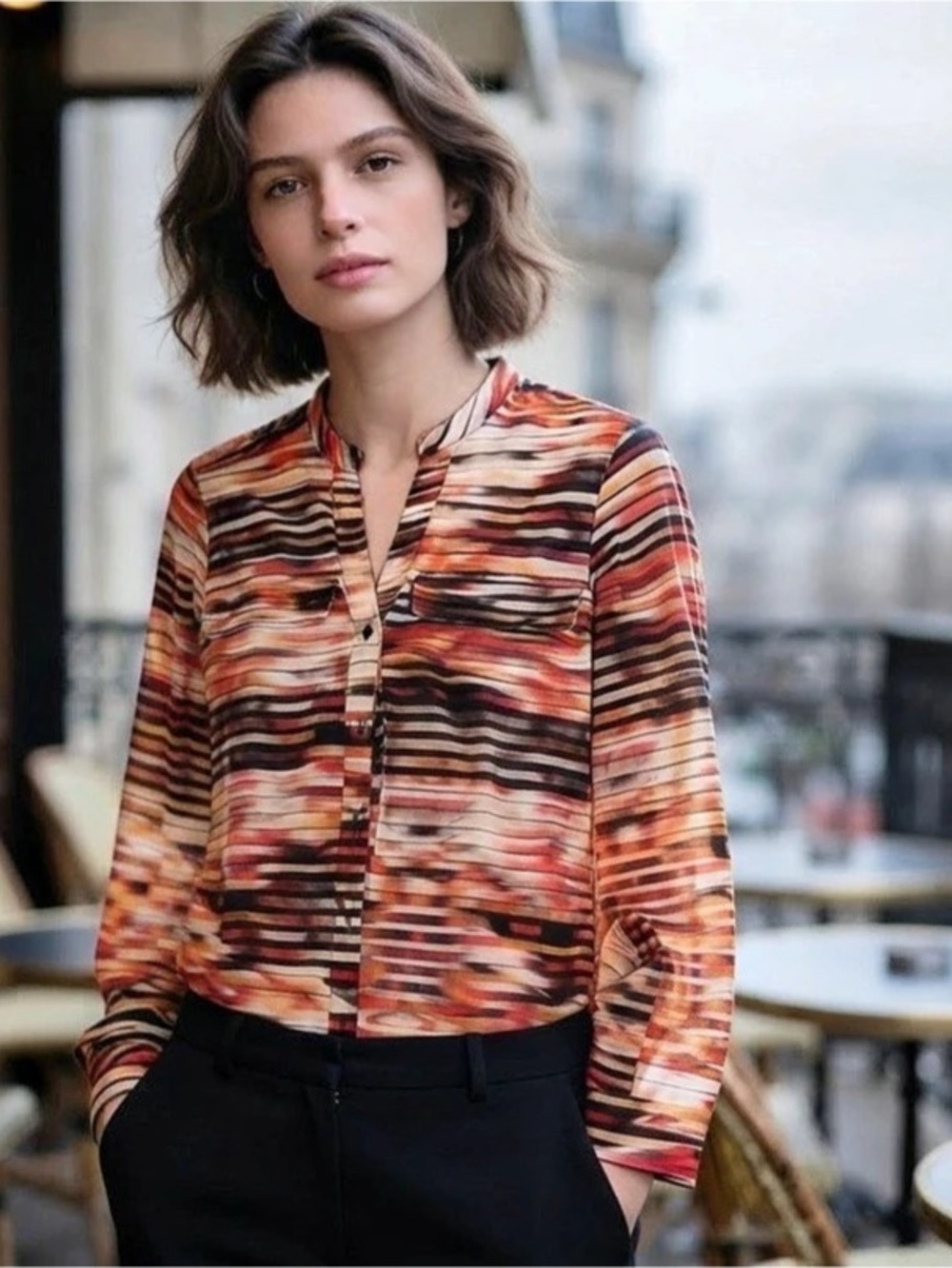 Calvin Klein Abstract Print Blouse Red & Black Small